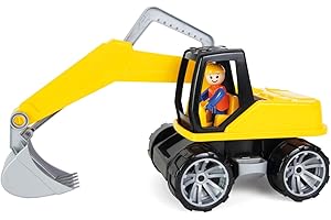 Lena 4411 Truxx koparka ok. 44 cm, z ruchomą figurką do zabawy, pojazd na budowę dla dzieci od 2 lat, wytrzymała koparka z funkcjonalną koparką i uchwytem, żółta