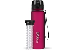 720°DGREE butelka „uberBottle” SoftTouch z pojemnikiem na owoce, 500 ml, szczelna, bez BPA, dla dzieci, do szkoły, uprawiania sportu, na fitness, z tritanu, lekka, trwała, do wielokrotnego użytku