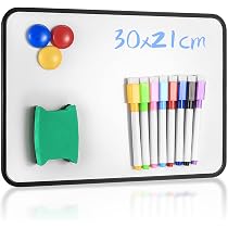 Tableau Blanc Effaçable à Sec A3 (30x42 Cm) Double Face Avec Support - Inclut 8 Stylos, Gomme Et Aimants - Pour Bureau, école, Maison