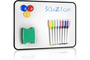 NEWOUTSET Biała tablica suchościeralna, dwustronna, zmywalna, format A4, tablica magnetyczna, z gumką do ścierania, pisaki zmywalne na sucho, 30 x 21 cm