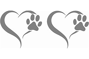 Finest Folia - Set di 2 adesivi a forma di zampa di cane e cuore, 10 x 11 cm, per auto, moto, computer portatile, mobili (K017 Grigio medio)