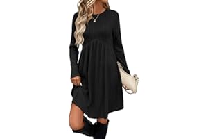 LIAMERHE Midi Robe en Tricot Femme Manches Longues Col Rond Chic Elegant Robe Pull Automne et Hiver Casual Robes A-Line Rayures Verticales avec Poches