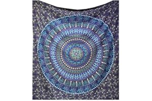 raajsee Purple Tapestry Hippie Boho Beach Blanket Mandala Indian Cotton Throw -Home Décor Indie Rug Yoga Mat Meditation Picnic Rugs (Blue,140X210 CM)