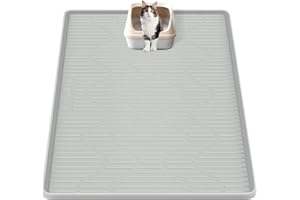 Bartuke Esterilla de silicona para arena para gatos, 28 x 22 pulgadas, alfombrilla para control de dispersión, impermeable, suave en las patas de gatito, suelo limpio (gris)
