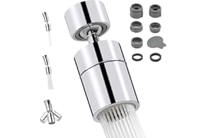iFealClear Kitchen Tap Spray Head, 360° Swivel Kitchen Sink Faucet Head Replacement, 2-Function Flow Faucet Aerator, Universal Tap Adapter Attachment with Double Ball Joints, 22mm Female Thread-Chrome