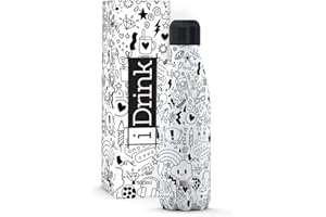 IDRINK I-Drink Botella Térmica Doble Pared 350/500/750 / 1.000 ML, Decorada (500 ML, Doodles)