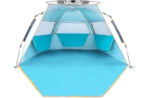 WolfWise Tenda da spiaggia per 3-4 persone Easy Up con Protezione Solare 50+ Tenda Parasole Portatile ad Apertura Istantanea con Veranda Estesa con Berniera, Blu