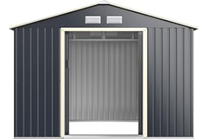 GOPLUS 5,3㎡ Abri de Jardin Métal, Cabine de Jardin Extérieur Portes Coulissantes, Cabane de Rangement à Outils, 277 x 191 x 202 cm, Gris