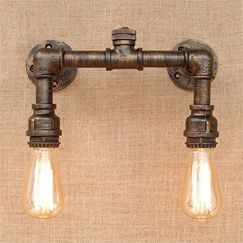 Miffen Water Pipe Wall Lamp Retro Industrial Wall Light Vintage Antique Steampunk Lights Accent Lamps for Kitchen Bar Bedroom Double Head Wall Lantern with Edison E27 Light Source