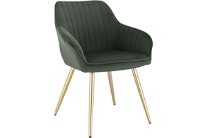 Lestarain Chaise de Salle à Manger(1 pièce) avec Dossier et Accoudoir,Chaise de Cuisine Moderne Fauteuil Scandinave Assise en Velours et Pieds en Métal,Vert foncé