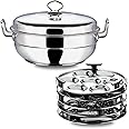 Vinod Stainless Steel Multi Kadai - 5 Plates, 26 cm | 2 Idli, 2 Dhokla and 1 Patra Plate/All in One Idli Cooker, Heavy Guage Idli maker, SAS Bottom Steamer - 2 Year Warranty