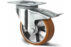 Abrollwerk Schwerlast Lenkrolle mit Bremse 200mm, 700kg Traglast, Premium Transportrolle mit Aluminiumfelge & Doppelkugellager, Gesamthöhe 254mm, Anschraubplatte, Schwerlastrolle - robust & langlebig