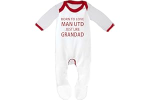 CHEEKYTOTS "Man Utd Baby Sleepsuit - 'Born To Love Man Utd Just Like Grandad- Soft 100% Combed Cotton Football-Themed Baby Sleepsuit for Football Fans"