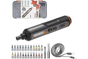 WORX WX240 3,6 V (4 V max) Mini-Elektroschrauber mit 3-Gang-Drehmoment, 5 Nm Leistung, 24 Schraubendreher-Bits, LED-Licht - leicht, kabellos, USB-C-Ladung, ideal für Montage- und Reparaturprojekte