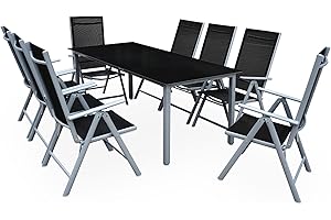 ‎CASARIA Casaria® Gartenmöbel Set 8 Stühle mit Tisch 190x90cm Aluminium Sicherheitsglas Wetterfest Klappbar Modern Terrasse Balkon Möbel Sitzgruppe Garnitur Bern