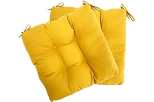 ZEMO Cojines para Sillas de Exterior e Interior, Cojín Decorativo de Asiento 40 x 40CM con Correas de Sujeción,Relleno de Algodón,Ideal para sillas de Cocina, Comedor, Terraza,Jardin (Mostaza, 2)