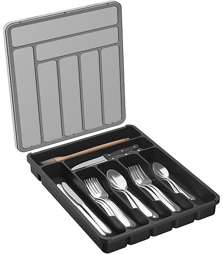 Organizer Per Cassetti AUNMAS - Vassoio Portaposate Espandibile 6 Scomparti, Grigio, In PP E TPR Antiscivolo - 2