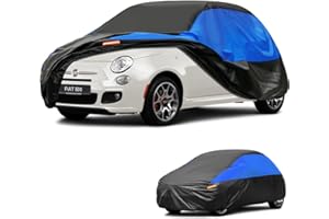 GUNHYI Housse Voiture Imperméable Respirante, Bâche de Couverture pour Fiat 500 500C 500e, Bleu NoirGarage Complet de Voiture pour la Pluie Soleil Poussière Protection et Doublure.