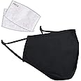 H&S Professional Cotton Face Cover with 2x Carbon Air Filters - Washable & Reusable Face Mouth Protector with Adjustable Straps (Black)