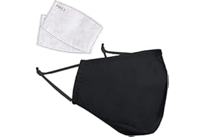 H&S PROFESSIONAL Cotton Face Cover with 2x Carbon Air Filters - Washable & Reusable Face Mouth Protector with Adjustable Straps