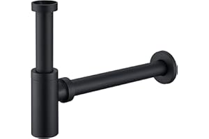 Kelleria Sifón Lavabo Tubo Acero Inoxidable, Desague Lavabo con Abertura de Limpieza, Tubo Desagüe Universal Antiolor Normalizado 11/4" Altura Ajustable, Apto para Baño, Negro Mate