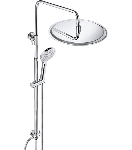 OFFO Regendouche zonder armatuur, chroom, 25 cm, ronde regendouche, doucheset, in hoogte verstelbaar en 1,6 m twist-free doucheslang, douchesysteem voor douche met Duitse handleiding (mogelijk niet