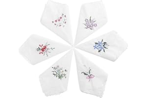 TIESOME 6Pcs Flower Handkerchiefs for Women, Vintage Lace Flower Embroidered Handkerchiefs Soft Cotton Ladies Hankies for Wedding Party