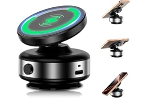 ASTRIVA 15W Wireless Charger Magnetic Maglock Phone Mount, Fast Charging Cell Phones Holder, Super Strong Vacuum Suction Magnetic, Adjustable Foldable 360 Degree Rotating Bracket for iPhone Mag Safe (Silver)