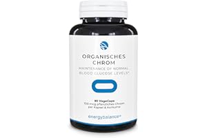 ‎ENERGYBALANCE EnergyBalance Chrom Organisch Natural - Kapseln mit Chromhefe und Kurkuma - bei Histaminintoleranz, Blutzuckerspiegel - Vegan, ohne Zusätze - 90 VegeCaps à 100 µg