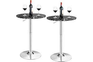 TANGZON Round Bar Table, Height Adjustable Marble Top Steel Counter Pub Desk, 360° Swivel Bistro Table for Kitchen, Restaurant and Cafe (2, Black)