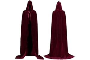 cykapu Halloween Cloak, Full Length Unisex Hooded Cape Grim Reaper Costume with Velvet, Fancy Long Cape Apparel for Christmas, Cosplay, Vampire Party, Masquerade