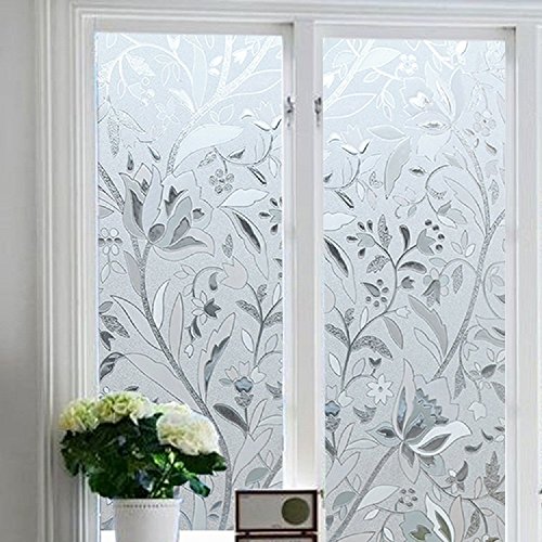Zindoo 3D ohne Klebstoff Fensterfolie Dekorfolie Sichtschutzfolie Statische Folie für Heim Kueche Buero 45*200CM