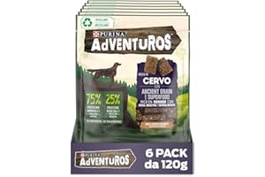 PURINA CAT CHOW PURINA ADVENTUROS Snack per Cani Adulti Ricco in Cervo con Ancient Grain e Superfood 6 Confezioni da 120g