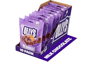 OLLY'S OLIVES Olly's, Pretzels, 90g (Pack of 10), Milk Chocolate Coated Pretzel Thins, 100% Belgian Chocolate, Bigger Sharing Bag, Low Calorie Snacks, No Artificial Preservatives