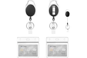 PAILEWEI Porte-clés Retractable, Porte Badge Enrouleur Bobine Badge 2 Pièces Pour Porte-clés Porte-badge Carte D'identité, Porte Clés Rétractable (Black)