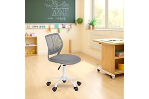 FurnitureR Chaise de Classe Compacte, Siège Ergonomique pour Ecole, Dossier en Maille Respirante, Hauteur Réglable, Chaise de Salle de Dessin pour Enfants, Facile à Déplacer 360°, Gris