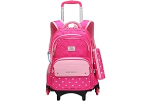 Wenlia Mochila Escolares con Ruedas, Mochilas infantiles con 6 ruedas, impermeable, duradera, con ruedas, para estudiantes de primaria, para niños, mochila extraíble para viajes