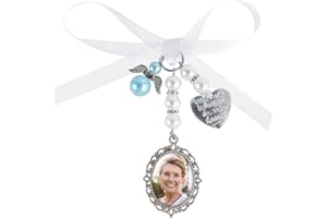 BUBUNY Bouquet Photo Charm Bridal Bouquet Charm Wedding Memorial Pendants with 2pcs Oval Glass Cabochons Custom Memory Photo keepsake Picture Frame - Lacy Design Photo Charm Jewelry Gift for Bride