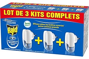 RAID Lot de 3 Diffuseur Electrique 45 Nuits + 3 Recharges sans parfum action rapide et continue contre moustiques et moustiques tigres