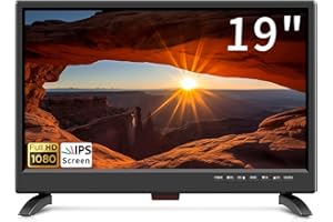 ZOSHING 19 inch LED TV,Small tv with Digital T2 Tuner Freeview Receive,HDMI USB and RCA VGA inputs,12V car cable/AC for Campervan,bedroom(UK/EU)