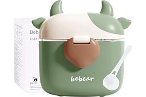 Bebamour Dispensador de fórmulas Dispensador de leche en polvo para bebés Olla Linda Vaca lechera Contenedor de almacenamiento de leche en polvo portátil,460ML,Green