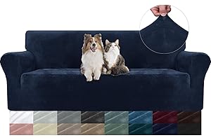 YSTELLAA Copridivano Velluto 3 Posti con Braccioli, Copridivani AntiGraffio Gatto, Fuzzy Copri Divano Elasticizzato Elastico, Universale Sofa Cover Antimacchia Lavabile Antiscivolo, Blu Scuro