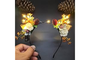 Carufin LED Glowing Tiara Antlers Hair Accessories Christmas Headband Photography Props Hair Hoop Headwear Hair Accessories for Women Girls (Warm white light)