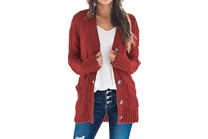 Uusollecy Gilet Long Femme Cardigan Ouvert Manches Longues Ouverte sur Le Devant avec Patte De Boutonnage Et Poches Décontracté Veste Long Tricoté Pull Manteau Couleur