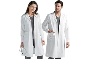 mebiusyhc Blouse Blanche Lycée Coton, Chimie Laboratoire, Femme Homme Manche Longue de Médecin Médical avec Poche et Bouton pour étudiant Hospital Industriel
