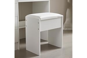 Buildonely Schminkhocker, Hocker für Schminktisch, Sitzhocker Samt, Klavierhocker Kosmetikhocker, Polsterhocker für Schlafzimmer, Weiß, 43x40x23.5cm