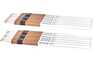 Vaisoeny Drum Sticks, Drum Sticks 7A Lacquered Classic Hard Maple Wood, 6 Pair Drumsticks for Kids and Adult, Professional Musical Instrument Percussion Accessories (White)