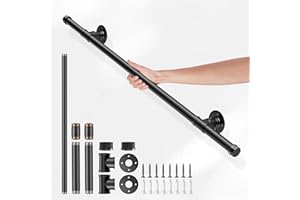 Pasamanos para Escalera, Couleeur Negro Barandilla Escalera Estilo Industrial Profesional, Tubería de Pasamanos y Antideslizante Hierro Forjado para Interiores y Exteriores pared Loft Ancianos(1M)