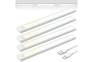 Brendz Luz de armario con detector de movimiento, iluminación para armario, 4 x 40 cm, 3 temperaturas de color, recargable, regulable, barra de luz LED inalámbrica, color plateado