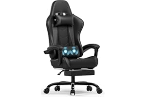 ‎DEVOKO Devoko Ergonomischer Gaming Stuhl mit Massagefunktion und ausziehbarer Fußstütze, verstellbare Rückenlehne 90-135°, Komfortabler Bürostuhl für Home Office, Computersessel 150kg Belastbarkeit, Schwarz